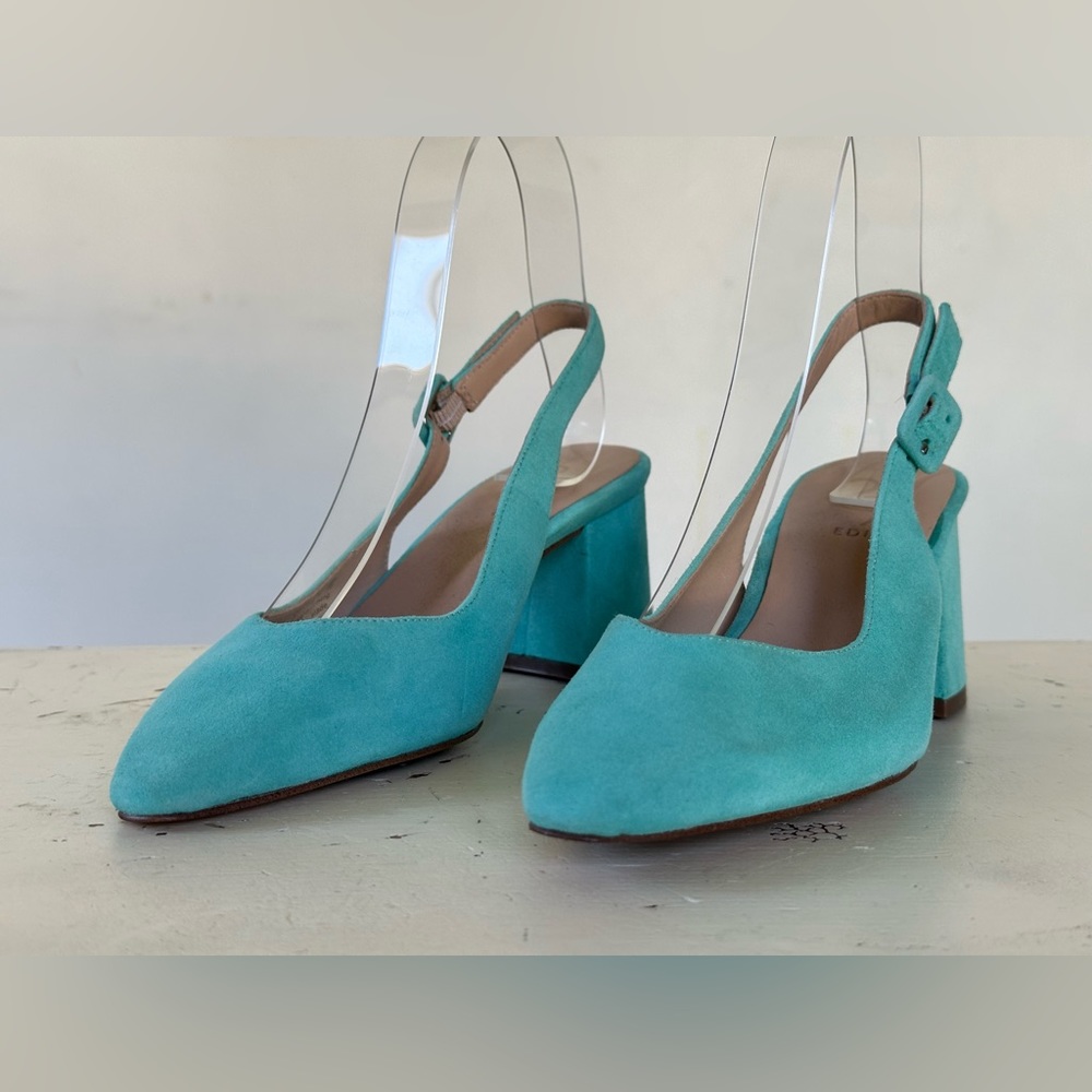27 EDIT Naturalizer Liv Havana Blue Suede Leather Slingback Heels Size 5 M